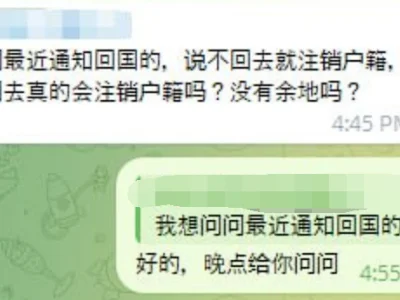 网友求助 ：我想问问最近通知回国的，说不回去就注销户籍