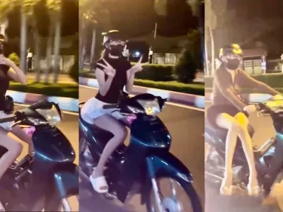 越南美女骑摩托车秀可爱，玩特技！遭罚款4000元，吊销驾照三个月
