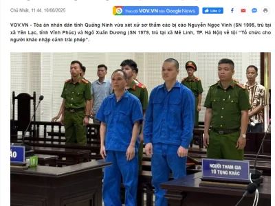 2男子因组织多名中国人非法入境越南，获刑