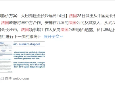 快讯：继美国后法国宣布从武汉撤侨