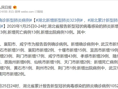 湖北新增新型肺炎323例 新增死亡病例13例