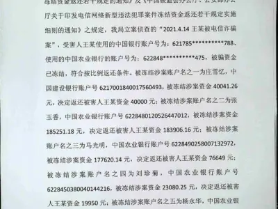 河北唐山公安：关于“王某被电信诈骗案”冻结资金返还的公示