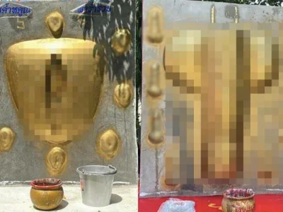 泰国有信徒为求好运，拜生殖器雕像、还给它贴金...
