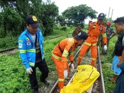 今晨，缅甸一男子跨越火车道时被火车撞死